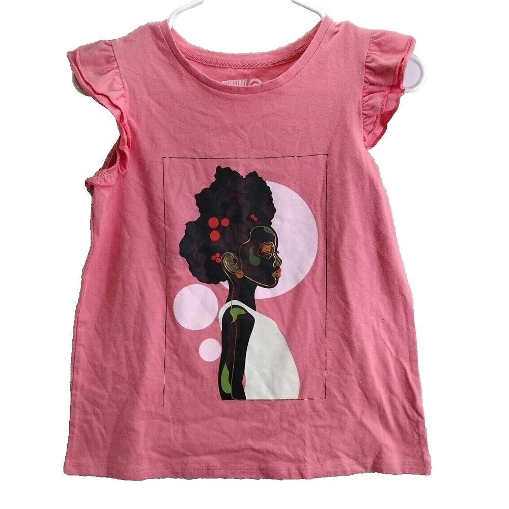 Target Black History Month Girl Graphic Ruffle Sleeve Tee Shirt Top Kids L 10/12